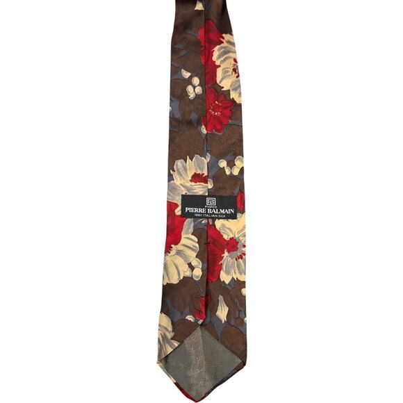 PIERRE BALMAIN Silk Tie FRANCE Navy Blue Red Floral Classic - Picture 2 of 6